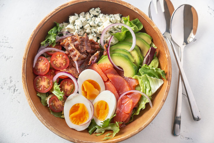 Organic Cobb Side Salad with Corn, Tomato, Bacon and Hard Boiled Eggs and a Creamy Cilantro, Lime Dressing(Gluten, Egg, Soy, Corn Free, Paleo, Low Carb)